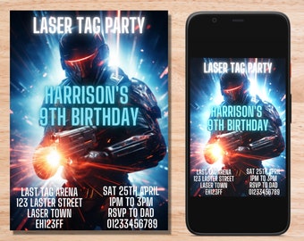 Invitation d'anniversaire Laser Tag / Anniversaire Laser Tag / Invitation Laser Tag / Invitation modifiable / Téléchargement numérique / Invitation anniversaire soldat