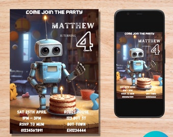 Robot Birthday Invitation/ Editable Invitation/ Robot Birthday Party/ Robot Invitation/ Robot party theme/ Robot party invite/ Robot theme