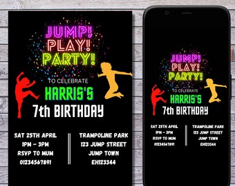 Trampoline Birthday Invitation: Jump Party, Editable Template (Digital Download)