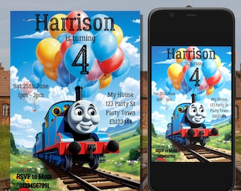 Thomas Train Birthday Invitation: Editable Canva Template (Digital Invitation)