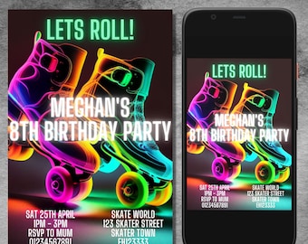 Roller Skate Party Invitation: Editable Canva Template (5x7)