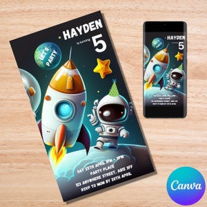 Outer Space Birthday Invitation/ Space birthday invitation/ Space invitation birthday/ space invite for birthday/ digital download/ editable