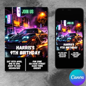 Race Car Birthday Invitation/ Birthday Invitation/ Boys Birthday invitation/ Car Birthday Invitation/ Editable invitation/ Digital download