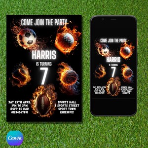 Sports Birthday Invitation Editable Invitation/ Sports birthday/ Soccer Golf Football Baseball Basketball Invitation/ Birthday Invitation