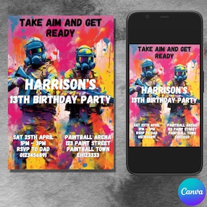 Paintball Invitation editable/ Paintball Party/ Paintball Invite/ Paintball Birthday/ Editable Invitation/ Paintball Invites/ Paintball