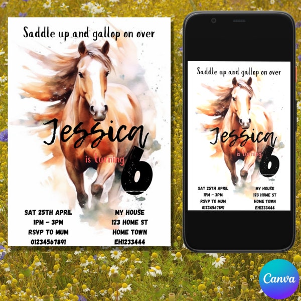 Horse Birthday Invitation/ Horse Invitation/ Editable Invitation/ Horse invite/ Pony Invitation/ Pony Party/ Pony birthday/ Saddle up