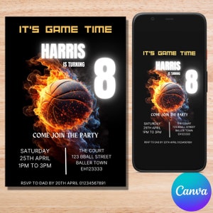 Invitation d'anniversaire de basket-ball modifiable/Invitation d'anniversaire de garçons/Invitation d'anniversaire de filles/Invitation de sport/Invitation modifiable numérique
