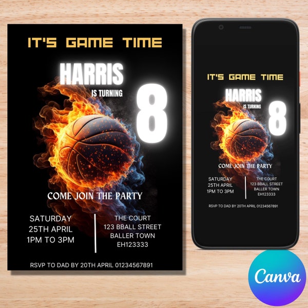 Basketball Birthday Invitation Editable/ Boys Birthday invitation/ Girls birthday invitation/ Sports invitation/ Editable invitation Digital