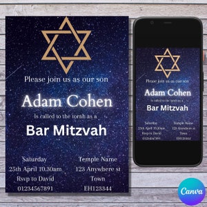 Mitzah Invitation/ Bar Mitzvah Invitation/ Bat Mitzvah Invitation/ Editable Invitation/ Star of David/ Mitzvah invitations/Bar Mitzvah party