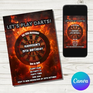 Editable Darts birthday invitation, Flight Cub invite, darts invitation, darts party invite, PDC Darts, Pub invite, Darts team invite