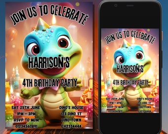 Editable Dinosaur Birthday Invitation: Canva Dino Party (Digital Download)