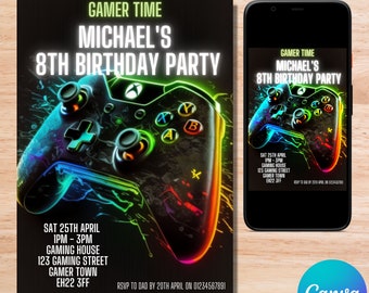 Video Game Birthday Invitation: Editable Gamer Party Invite (Digital Download)