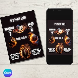 Sports Joint Birthday Invitation: Sibling Party (Digital Download)