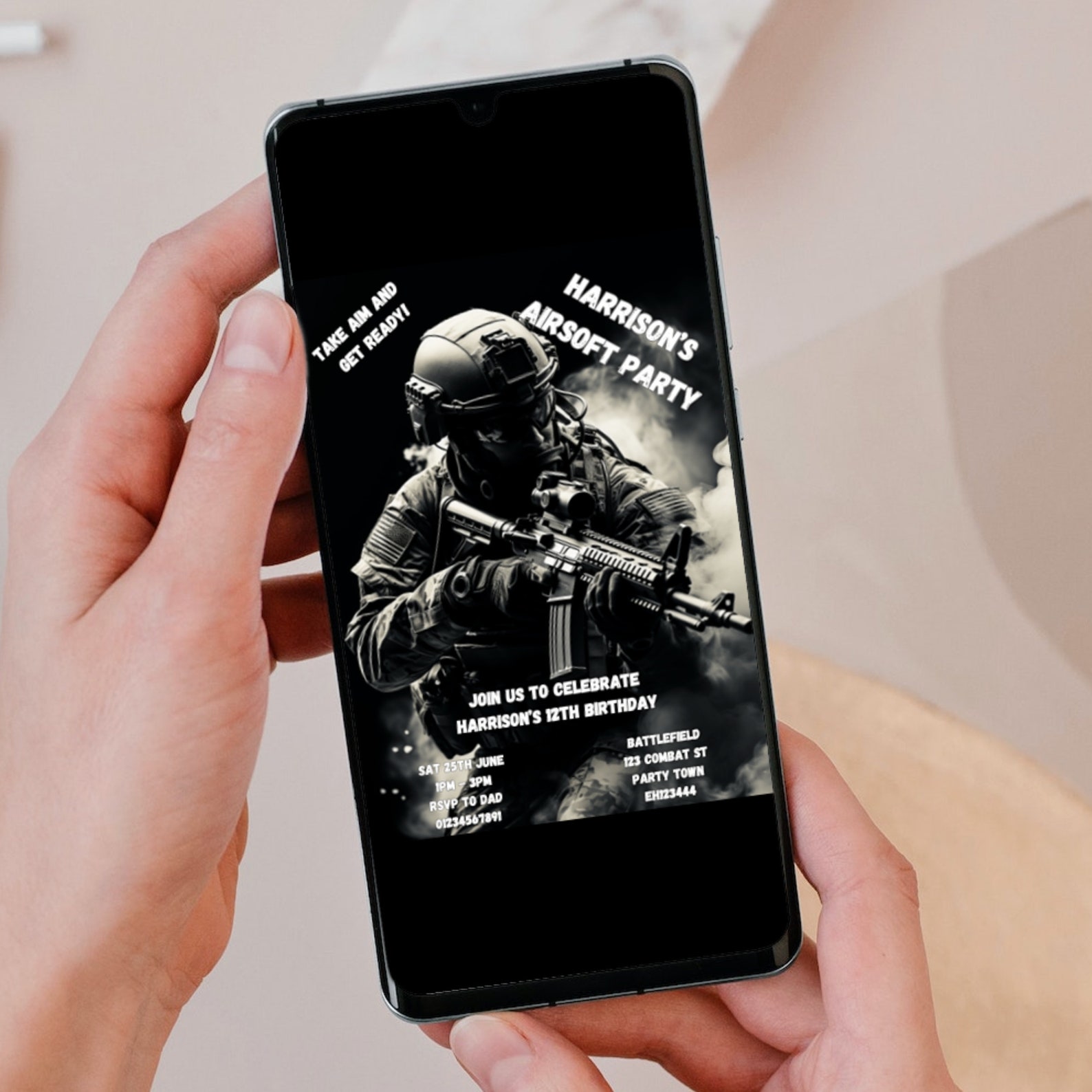 Airsoft Invitation, Airsoft Birthday Invitation, Airsoft Party
