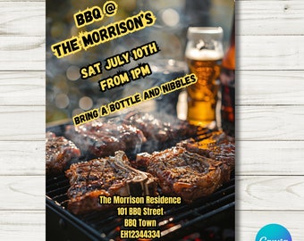 Editable BBQ Party Invitation: Summer 4th of July Invite (Digital Download)