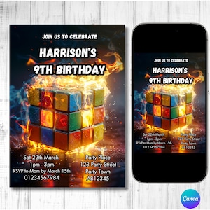 Puzzle Geburtstagswürfel Einladung, Puzzle Würfel Einladung, Cubing Einladung, Rubix Würfel Geburtstagseinladung