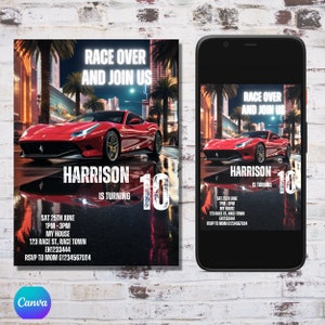 Ferrari Birthday Invitation, Racecar invitation, Racecar Birthday invitation, Ferrari invitation, Editable Invitation, Supercar invitation