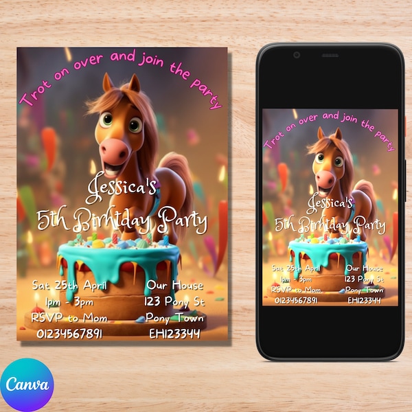 Horse Birthday Invitation/ Horse Invitation/ Editable Invitation/ Horse invite/ Pony Invitation/ Pony Party/ Pony birthday/ Saddle up