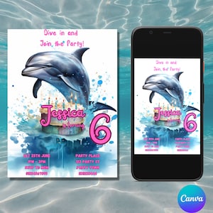 Delfin Einladung / Delfin Geburtstagseinladung / Unter dem Meer Party / Pool-Party Einladung / Bearbeitbare Einladung / Geburtstagseinladung / Party