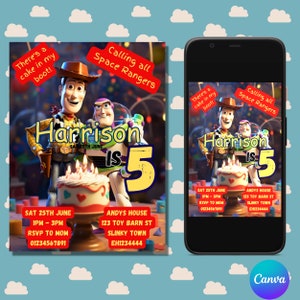 Toy Story Einladung, Toy Story Geburtstag, Toy Story, Buzz Lightyear Einladung, Woody Einladung, Geburtstagseinladung, editierbare Einladung