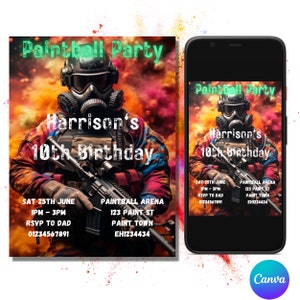 Paintball Party Invitation/ Paintball Birthday Invitation/ Paintball Invitation/ Editable Invitation/ Paintball Invite/ Paintball Parties
