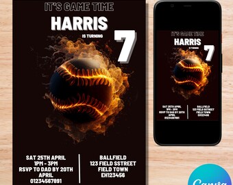 Redigerbar basebollfödelsedagsinbjudan: Sportfest (digital nedladdning)