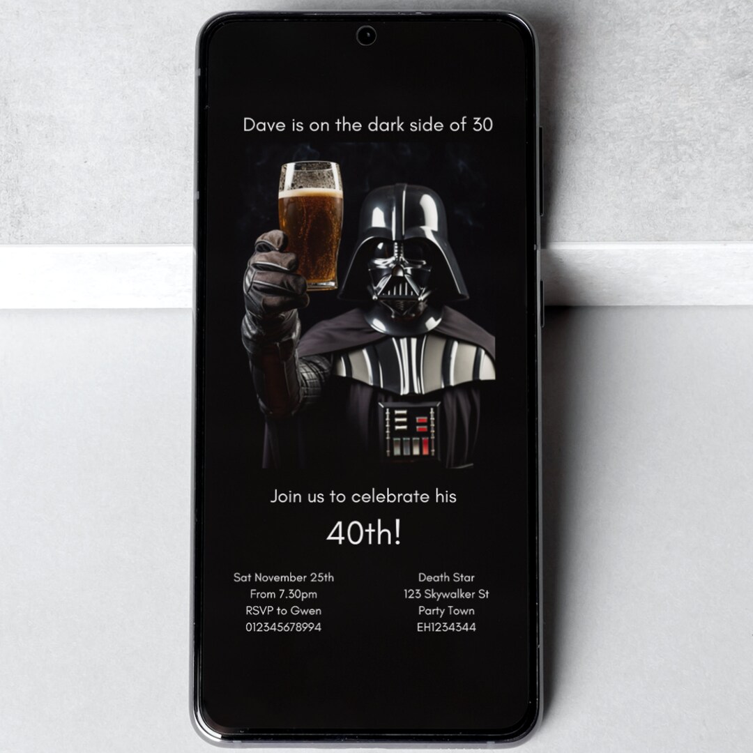 Darth Vader 40th Birthday Invitation, Star Wars Birthday Invitation, 80