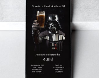 Invitation 40e anniversaire Dark Vador, Invitation d'anniversaire Star Wars, Invitation d'anniversaire des années 80, 40e invitation, 40e fête, Evite, numérique