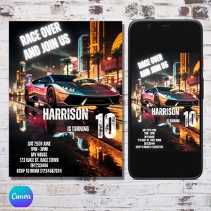 Lamborghini Race Car Birthday Invitation, Race Car invitation, Racecar Birthday, Supercar invitation, Editable invitation, Birthday invite