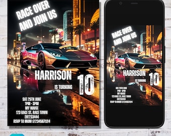 Lamborghini Race Car Birthday Invitation: Supercar Party (Digital)