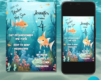 Redigerbar födelsedagsinbjudan under havet: Havsdjursfest (digital nedladdning)