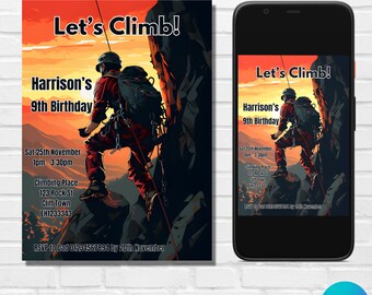 Rock Climbing Birthday Invitation: Editable Canva Template (Digital Download)