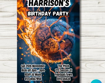 Redigerbar inbjudan till fotbollsfödelsedagsfest (digital nedladdning)