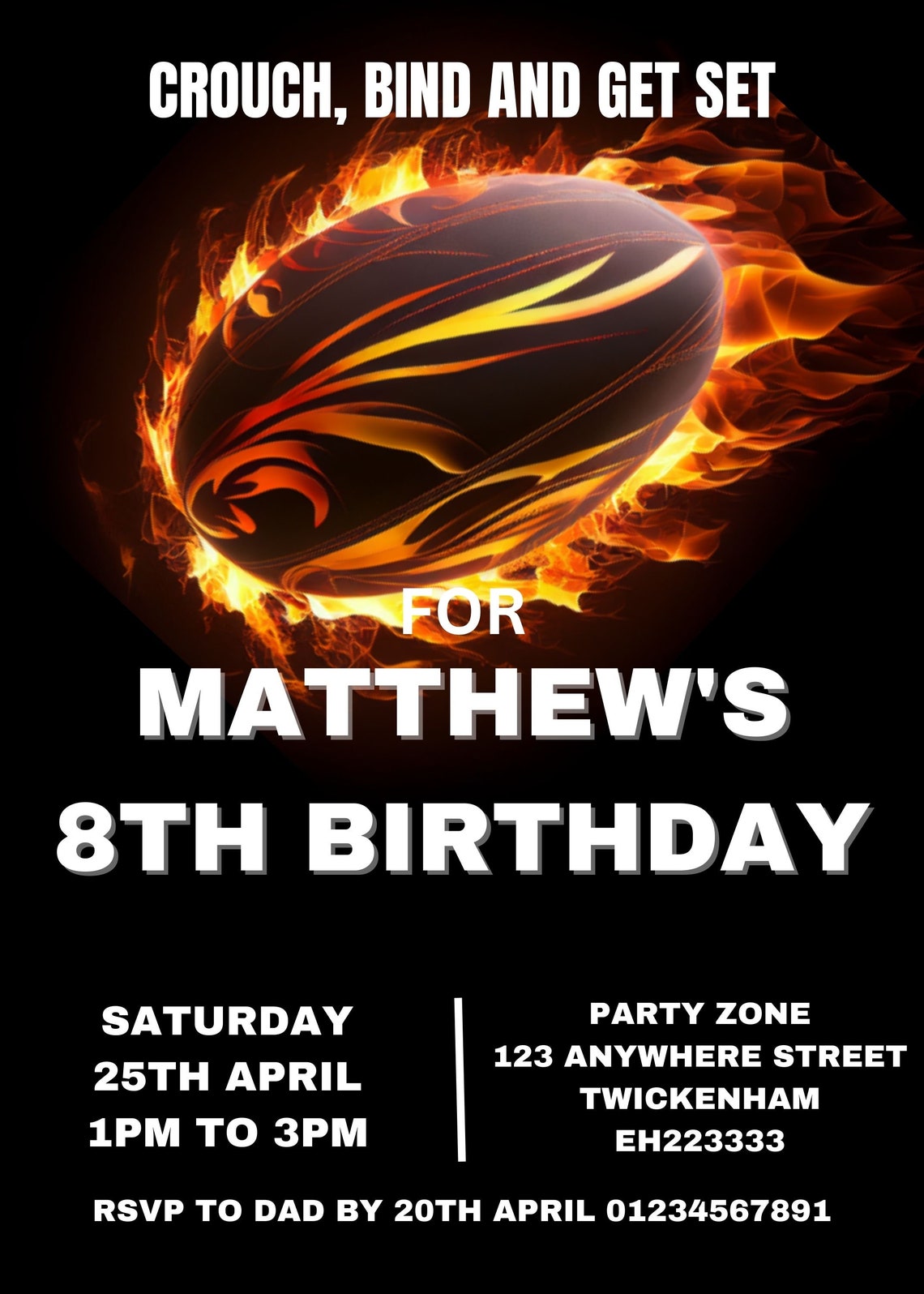 Editable Rugby Birthday Invitation/ Rugby Party/ Rugby Invite/ - Etsy