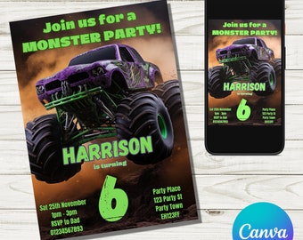 Editable Monster Truck Birthday Invitation: Grave Digger Party (Digital)