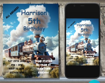 Invitación de cumpleaños de tren: Invitación editable para fiesta de tren (digital)
