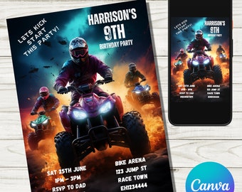 Invito di compleanno per ATV: festa in quad, modello modificabile (download digitale)