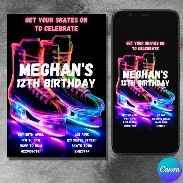 Ice Skating Birthday Invitation Editable/ Ice Skating Party/ Skating Invitation/ Ice Skating Invitation/ Editable Invitation/ Skating party