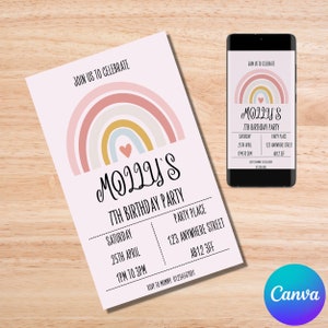 Rainbow Birthday Invitation: Editable Template (Digital Download)