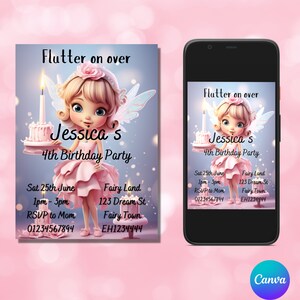 Fairy Birthday Invitation: Editable Girl Party Invite (5x7 Canva Digital Download)