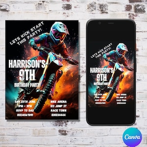 Verjaardagsuitnodiging motorcross/verjaardagsuitnodiging crossmotor/motorcrossuitnodiging/uitnodiging crossmotor/bewerkbare uitnodiging/digitaal