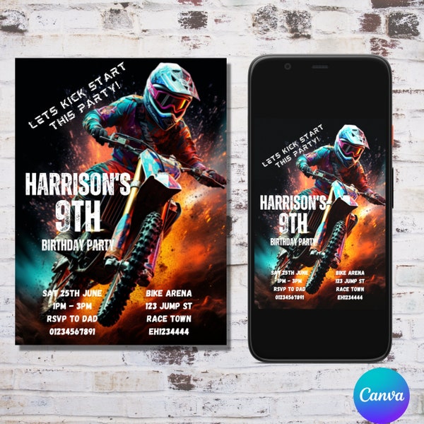 Motocross Birthday Invitation/ Dirt Bike Birthday Invitation/ Motocross Invitation/ Dirt Bike Invitation/ Editable Invitation/ Digital