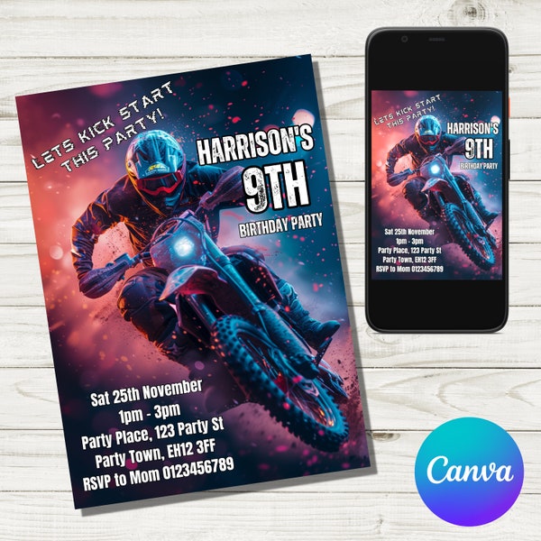 Motocross Birthday Invitation/ Dirt Bike Birthday Invitation/ Motocross Invitation/ Dirt Bike Invitation/ Editable Invitation/ Motorbike