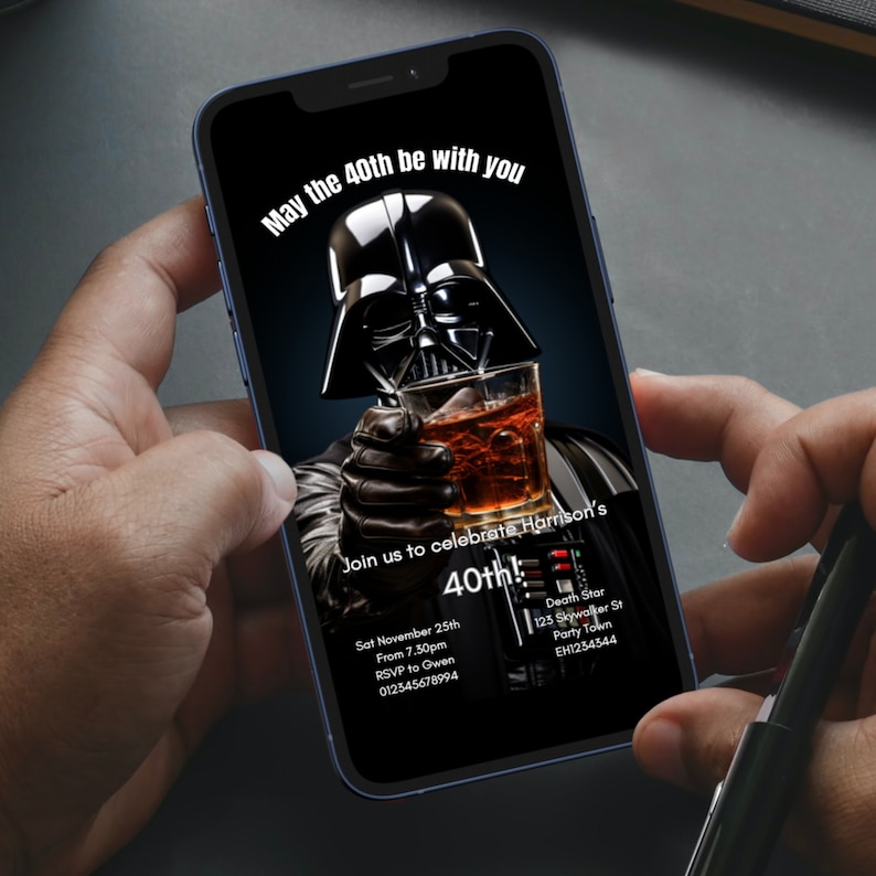 Darth Vader 40th Birthday Invitation, Star Wars Birthday Invitation, 80