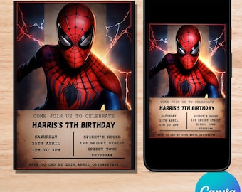 Spiderman Birthday Invitation: Editable Superhero Invite (Digital)