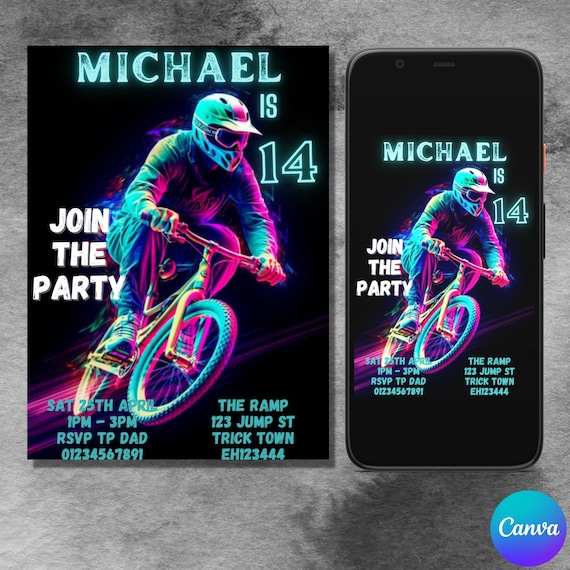 Editable BMX Birthday Invitation: Bike Party Invite (Digital)