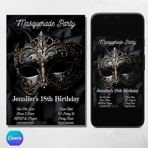 Masquerade Invitation/ Editable Invitation/ Masquerade Ball invitation/ Masquerade Party Invitation/ Celine Masquerade Invitation/ Masks