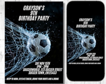 Invito modificabile per festa di compleanno a tema calcio (download digitale)