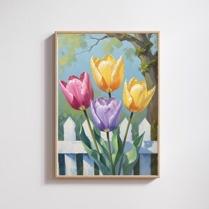 Colorful Tulip Wall Art – Pastel Botanical Flower Print, Spring Floral Decor Vibrant Garden Artwork for Living Room or Nursery