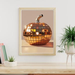 Disco Pumpkin Art Print | Wall Art Poster | Glam Disco Ball Orange Pumpkin | Trendy | Maximalist | Fall Kitchen Decor | Digital | PRINTABLE
